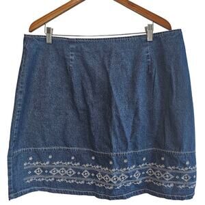 Vintage Carolina Blues Y2K Denim Skirt Womens Size 20W Blue Floral Retro Casual